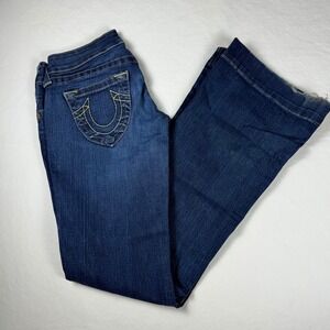 True Religion Candice Flare Jeans Dark Wash Low Rise Blue Denim Size 26  USA
